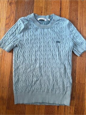 Lacoste women’s Short-Sleeve Cable Knit Sweater - Light Blue